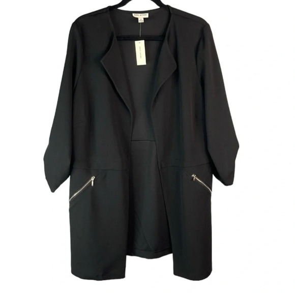 SOHO Apparel NWT Collarless Open Blazer Black 3/4 Tab Sleeves Lightweight 1X - Picture 11 of 11